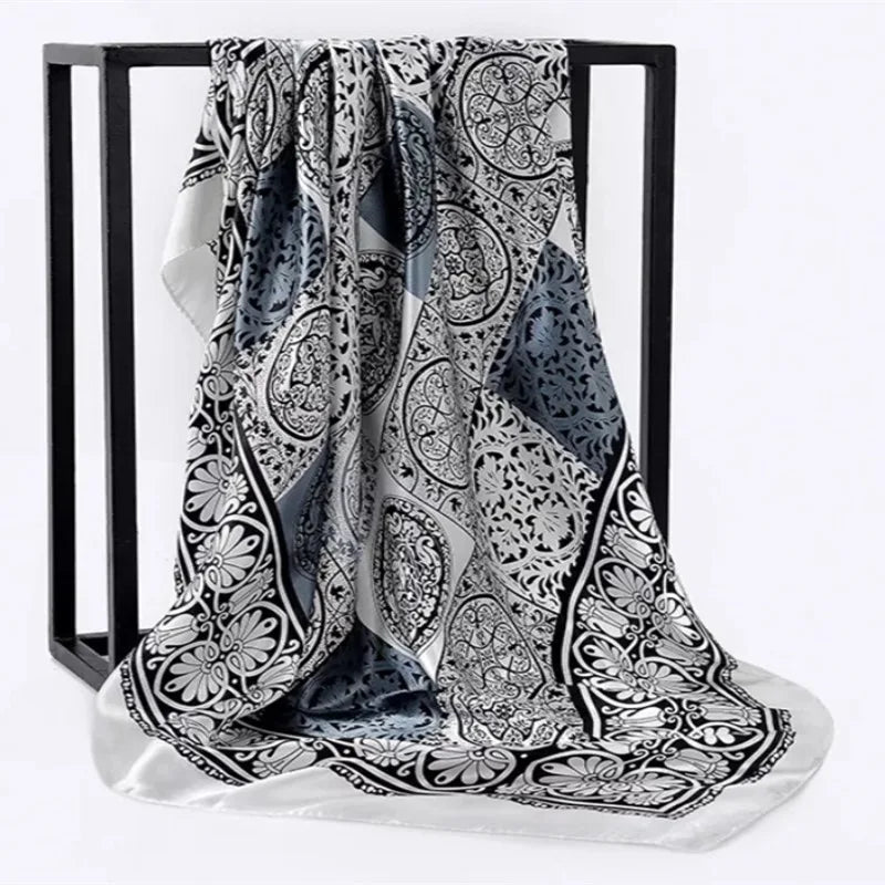 Luxury 90X90CM Silk Scarves Fashion Print Headcloth 2022 Sunscreen Colour Kerchief Four Seasons Bandannas Popular Square Shawls