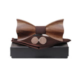 Wooden Bow Tie Handkerchief Cufflinks Set Men's Plaid Bowtie Wood Hollow carved cut out design with Gift Box Fashion Novelty tie