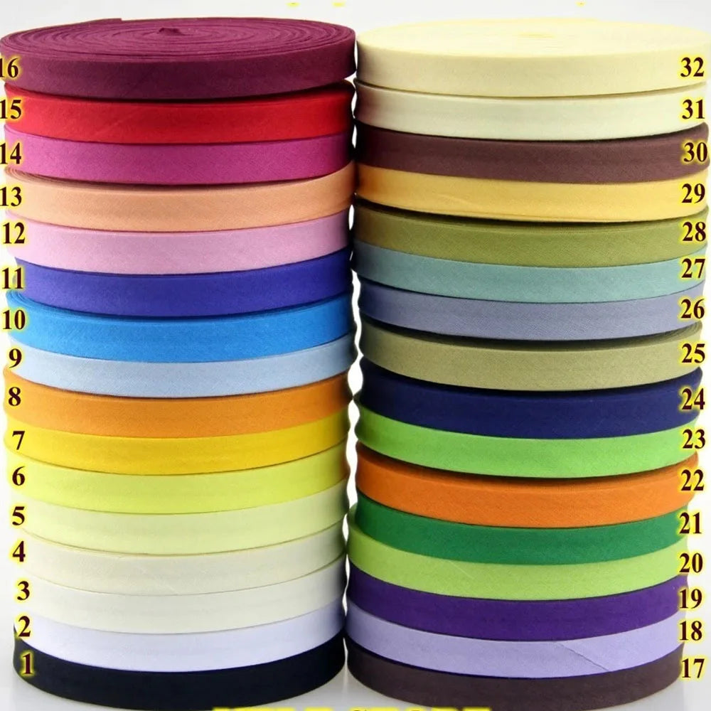 12mm(1/2") Narrow Ironed Single Folded Cotton Solid Color Bias Binding Tape Diy Ribbon Garment Quilt Craft Sewing Accessories