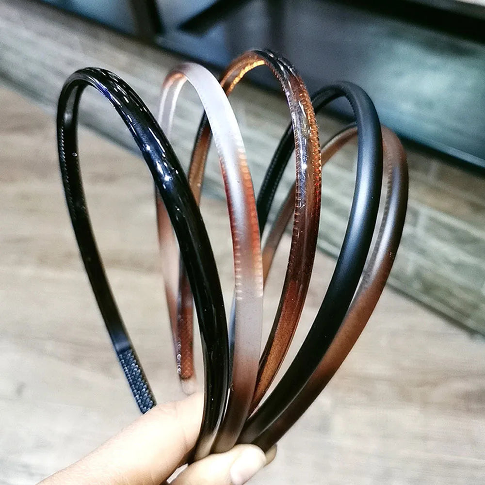 Women Classic Black Brown Plastic Headbands Thin Plain Matt Bright Color Hairbands Non-slip Hair Hoop For Girls Daily Wear