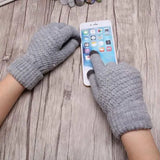 Women's Cashmere Wool Knitted Gloves Autumn Winter Thick Warm Gloves Plush Inside Solid Mittens For Mobile Phone Tablet Pad