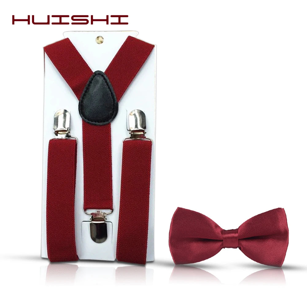 Kids Suspenders For Pants Bowtie Set Matching Tuxedo Suit Boy Girl Childs Adjustable Y-Back Brace Belt Adjustable Bowtie Wedding