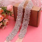 YJWSXF - Crystal bridal belt with ribbons, handmade silver wedding belt, cookie patient belt for wedding evening dresses