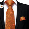 Hi-Tie Luxury Gold Orange Striped Paisley Silk Wedding Tie For Men Hanky Cufflink Gift Mens Necktie Business Party Dropshipping