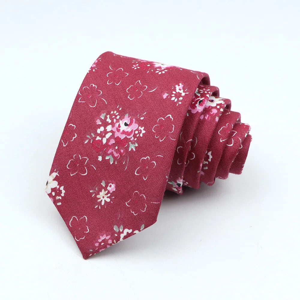 New Men's Floral Neck Ties Casual Cotton Slim Tie Skinny Wedding Party Suit Collar Flower Neckties Gravata Accessories Gift