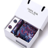 Brand 100% Silk Ties Gift box Office  Men Classic Party Wedding striped 7.5cm Silk Wedding  Floral Tie Necktie Handkerchief Set