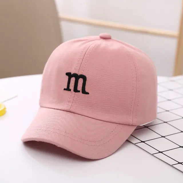 Children's Kid Baseball Cap for Girls Boy Hats Sunscreen Baby Hat Hip Hop M Letter Embroidered Kids Caps 1-6-8-12-15 Years