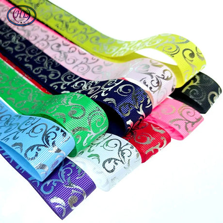 HL 5/10/50 Yards 25mm Hot Stamping Grosgrain Ribbons Wedding Party Christmas Decorations DIY Sewing Crafts For Gift Packing Belt