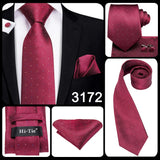 Hi-Tie Mens Gift Tie Set Red Wine Burgundy Paisley Silk Wedding Tie For Men Fashion Design Quality Hanky Cufflink Dropshipping