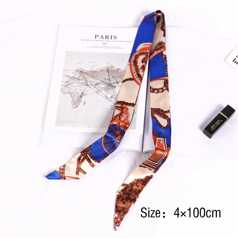 New Print Flower Small Scarf for Women Handle Bag Ribbons Brand Fashion Head Scarf Small Long Skinny Scarves Wholesale Headbands