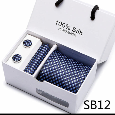 Brand 100% Silk Ties Gift box Office  Men Classic Party Wedding striped 7.5cm Silk Wedding  Floral Tie Necktie Handkerchief Set