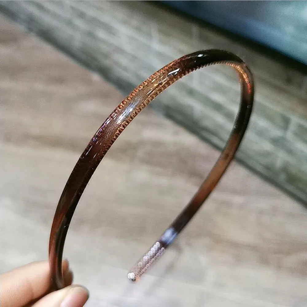 Women Classic Black Brown Plastic Headbands Thin Plain Matt Bright Color Hairbands Non-slip Hair Hoop For Girls Daily Wear