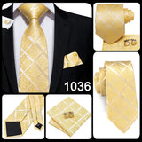 Hi-Tie Solid Gold Yellow Silk Ties For Men Handky Cufflinks Set Fashion Gift For Men's Tie Wedding Business Necktie