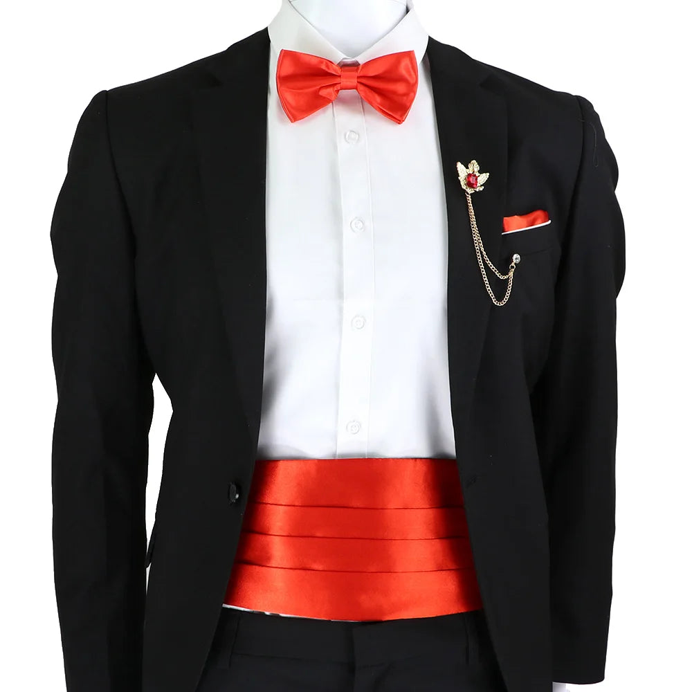 New Fashion Mens Cummerbund Bow Tie Brooch Set Black Red Blue   Waist Seal For Formal Tuxedo Business Suit Dinner Accessories