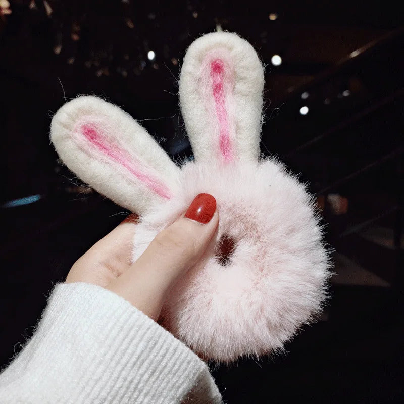 Women Girl Cute Cartoon Hair Scrunchies Panda Cows Cat Rabbit Plush Elastic Hair Bands Sweet Pontail Ties Christmas Accessories