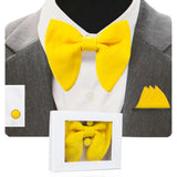 GUSLESON Velvet Big Bow Tie Men's Bowties Pocket Square Cufflinks Set with Gift Box Solid Red Yellow Necktie For Man Wedding