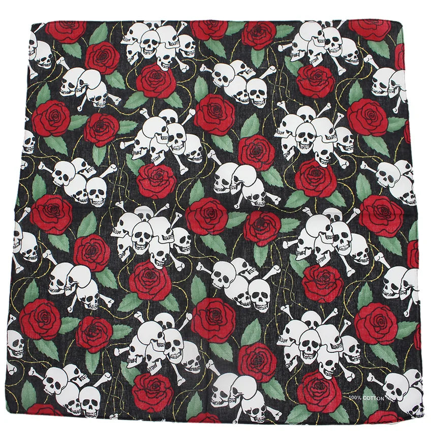 Skull Bandana Square Scarf 100% Cotton Square Handkerchief Hip Hop Sport Paisley Bicycle Head Scarf Woman Scarves For Neck