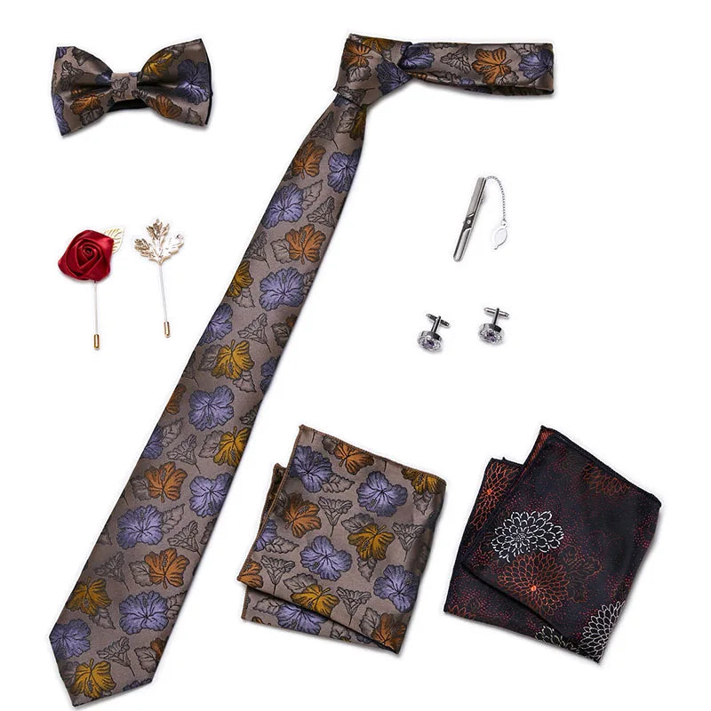 Holiday Gift Box Tie For Men Tie Handkerchief Pocket Squares Cufflink Set Necktie Box Man Dark Grey April Fool's Day