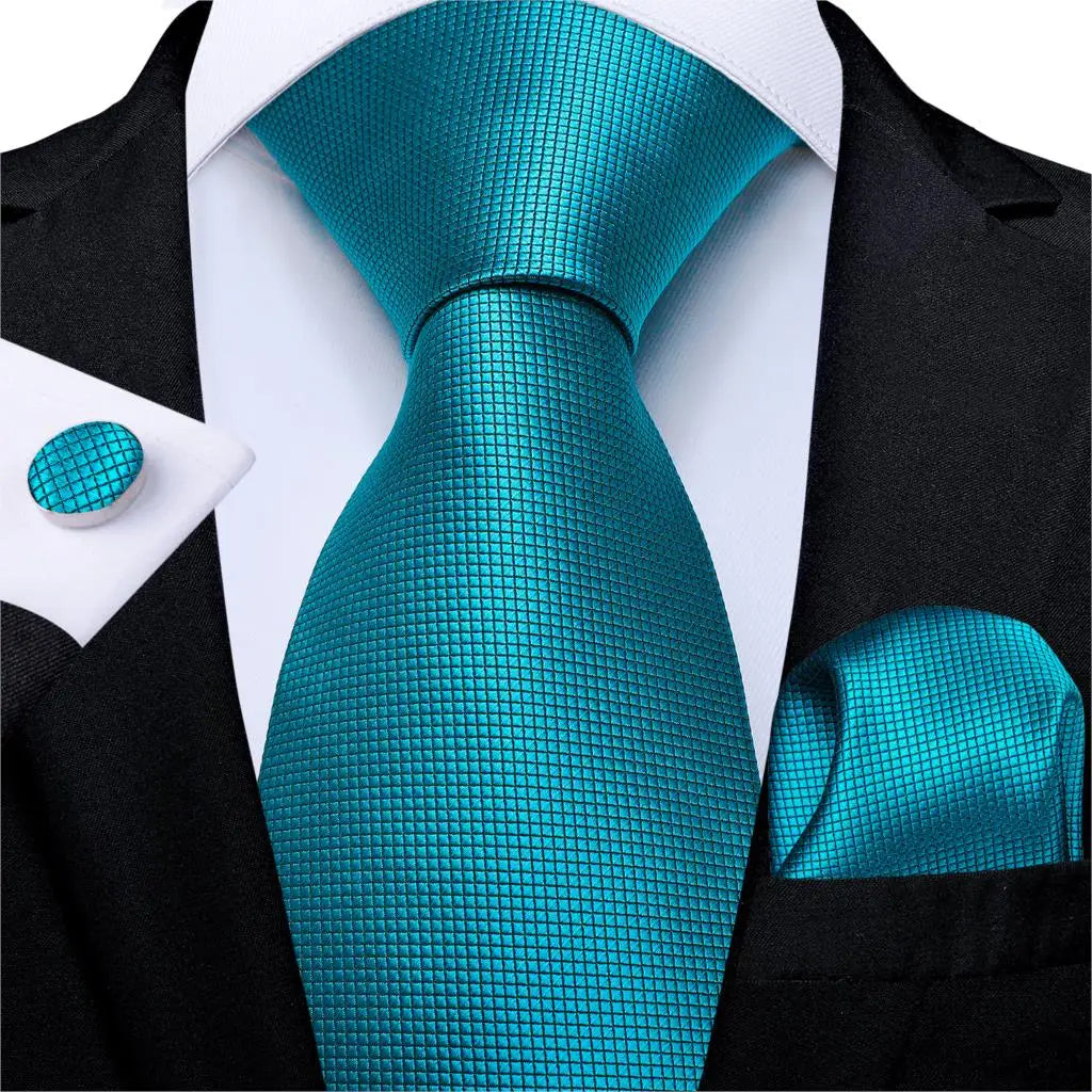 DiBanGu Green Teal Ties For Men Hanky Cufflinks Set 17 Styles Necktie For Male Business Wedding Party Mens Ties New Arrival Tie