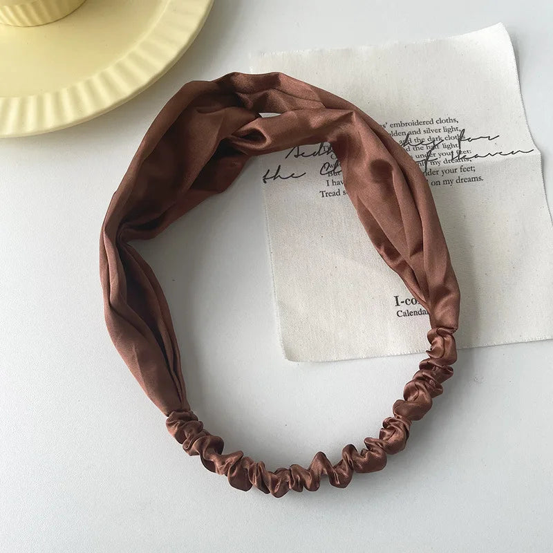 Satin Silk Solid Cross Top Knot Headband Elastic Hair Band Women Girls Scrunchies Hairband Turban Bandanas Hair Accessories New