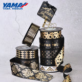 YAMA 10yards/roll Gold Foil Printed Black Ribbon 16 22 25 38 mm Noble Satin Ribbons for Gift Packaging Decoration DIY Craft