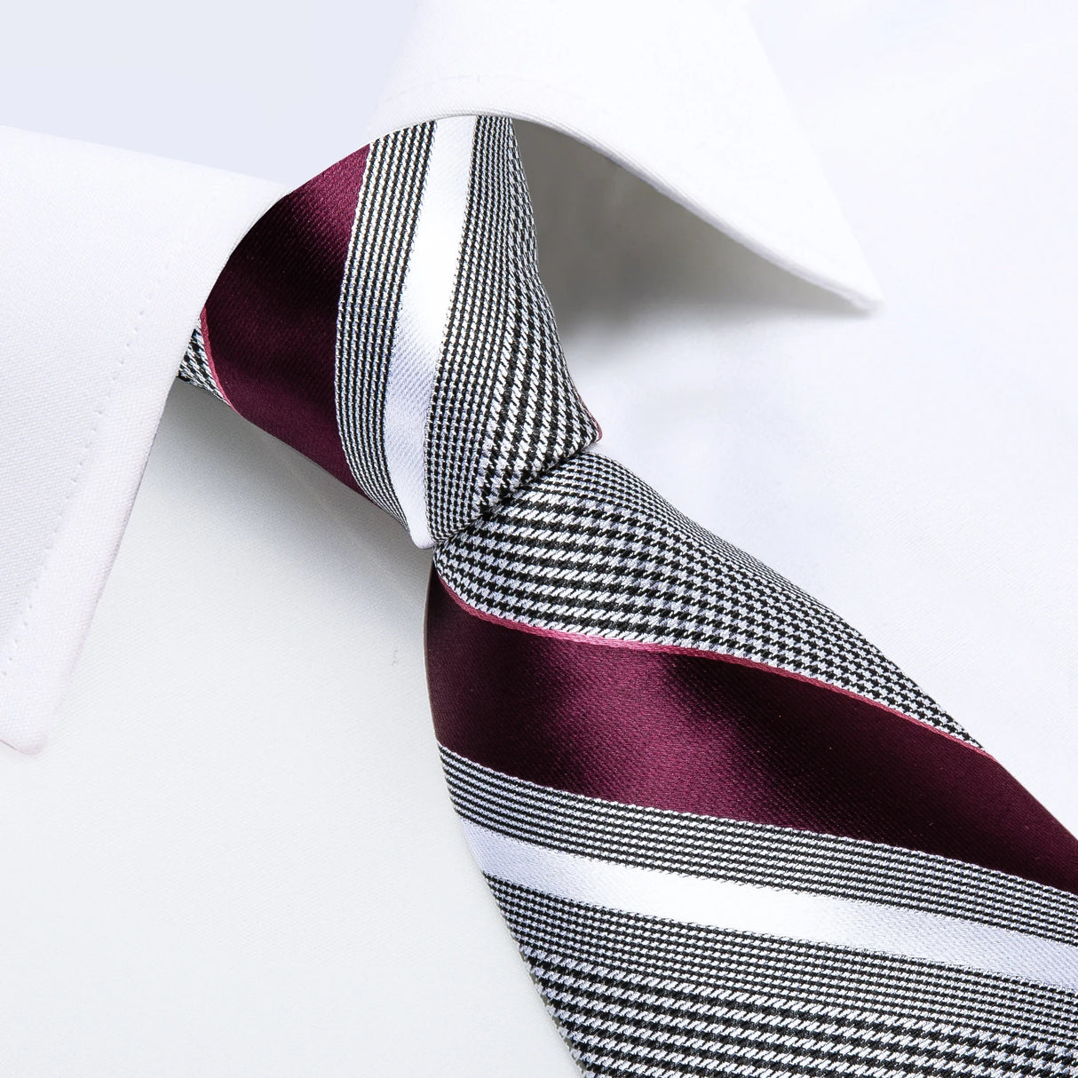 Fashion Striped Tie For Men Red Wine White Silk Wedding Tie Hanky Cufflink Gift Tie Set DiBanGu Novelty Design Business MJ-7337