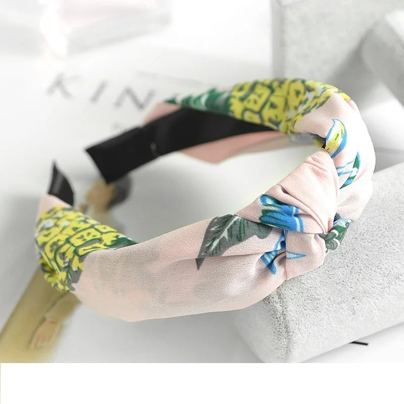 Women Elegant Top Knot Headband Print Dot Hairbands Girls Striped Plaid Flower Hair Hoop Fashion Hair Accessories FG0320