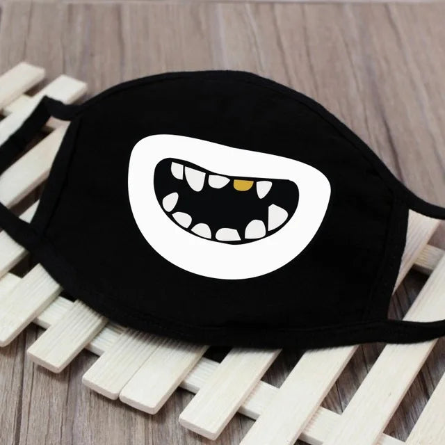 Korean Funny Expression Smile Creative Mouth Face Mask For Mouth Black Kpop Unisex Kawaii Face Mouth Muffle Mask Cotton Fashion