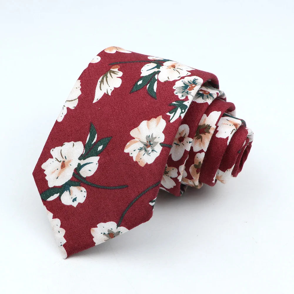 New Men's Floral Neck Ties Casual Cotton Slim Tie Skinny Wedding Party Suit Collar Flower Neckties Gravata Accessories Gift