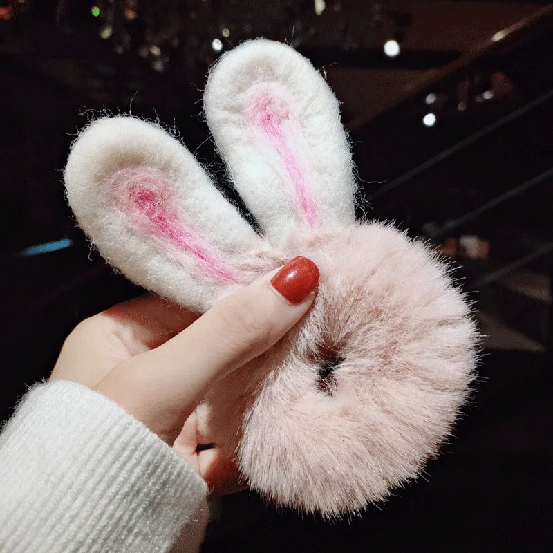 Women Girl Cute Cartoon Hair Scrunchies Panda Cows Cat Rabbit Plush Elastic Hair Bands Sweet Pontail Ties Christmas Accessories