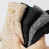 Men's Winter Warm Arctic Fleece Knitted Gloves Touchscreen Warm Anti-Skid Riding Wrist Windproof High-Elastic Wool Gloves Women