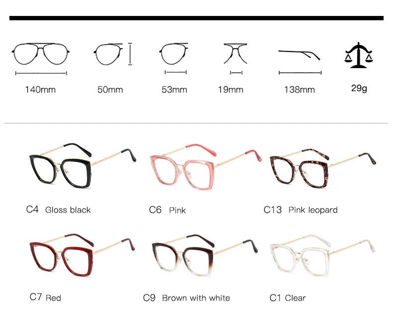 Blue Light Blocking Glasses Frame Women Fashion Eyewear Prescription UV400 Stylish Female Optical Spectacles Anti-Reflective