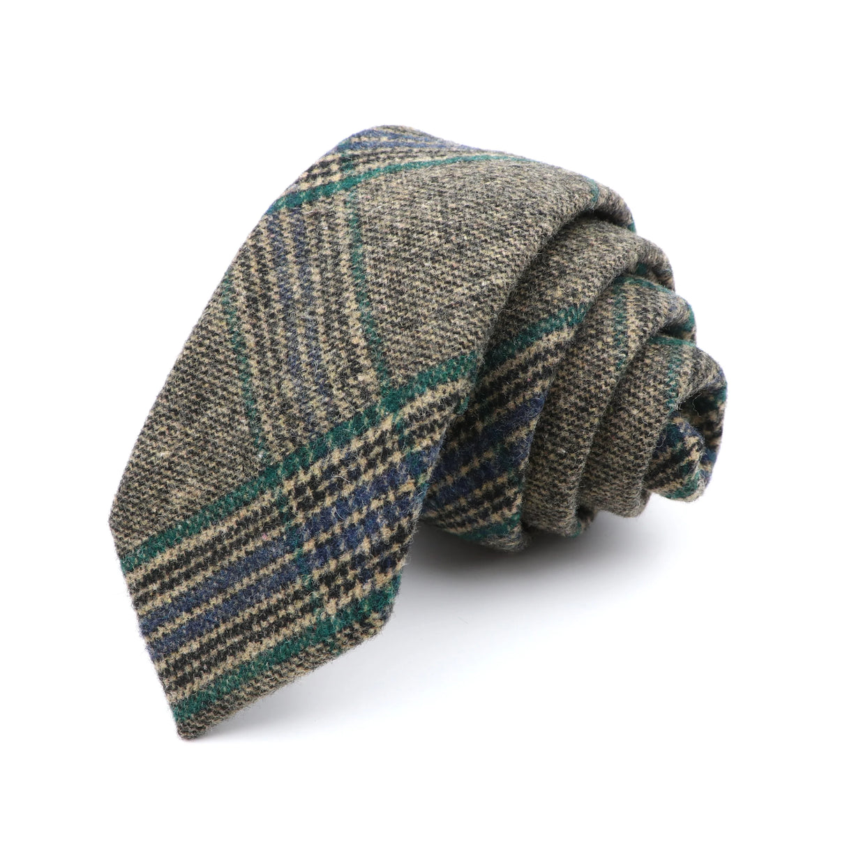 Classic Brown Grey Plaid Striped Wool Necktie Narrow Collar Slim Cashmere Tie For Man Suit Party Casual Accessory Cravat Gift