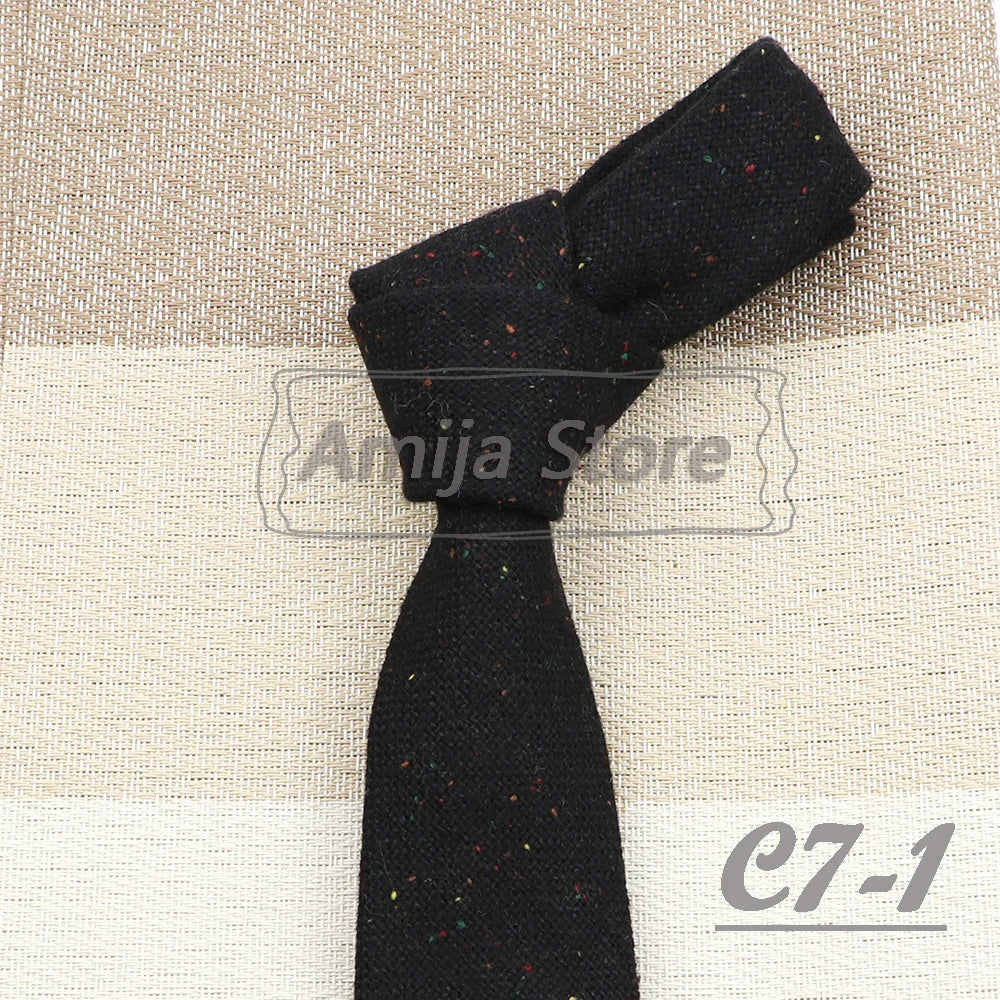 High Quality 100% Wool Tie Slim Solid Red Yellow Blue Ties Handmade Casual Fashion Men Woven Skinny Necktie For Wedding Party