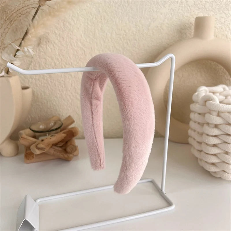2022 Gentle Pink Womans Hairbands Girl Sweet Plush Wide Side Sponge Headband Hair Hoop Fashion Simple Solid Color Hair Accessory