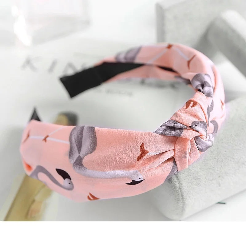 Women Elegant Top Knot Headband Print Dot Hairbands Girls Striped Plaid Flower Hair Hoop Fashion Hair Accessories FG0320