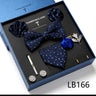 Holiday Gift Box Tie For Men 7.5 cmTie Hanky Pocket Squares Cufflink Set Bow Tie Clip Necktie Box Purple hombre Geometric Office