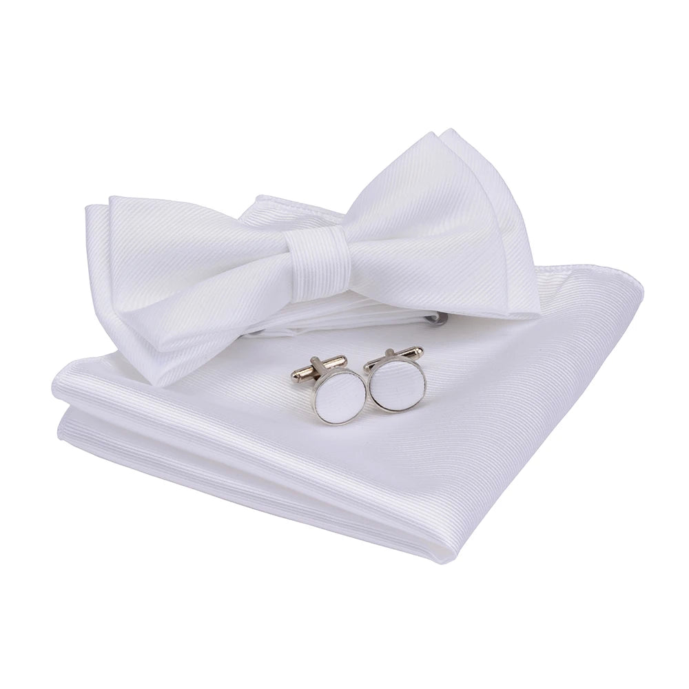 Solid Bow Tie Set Different Size Up and Down Men's Plain Bowtie Handkerchief Cufflinks Gift Box Set For Men Wedding Fashion Ties