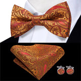 Hi-Tie Christmas Green Bow Ties for Men Silk Butterfly Tie Bow Tie Hanky Cufflinks Set Wedding Party Paisley Plaid Solid Bowtie