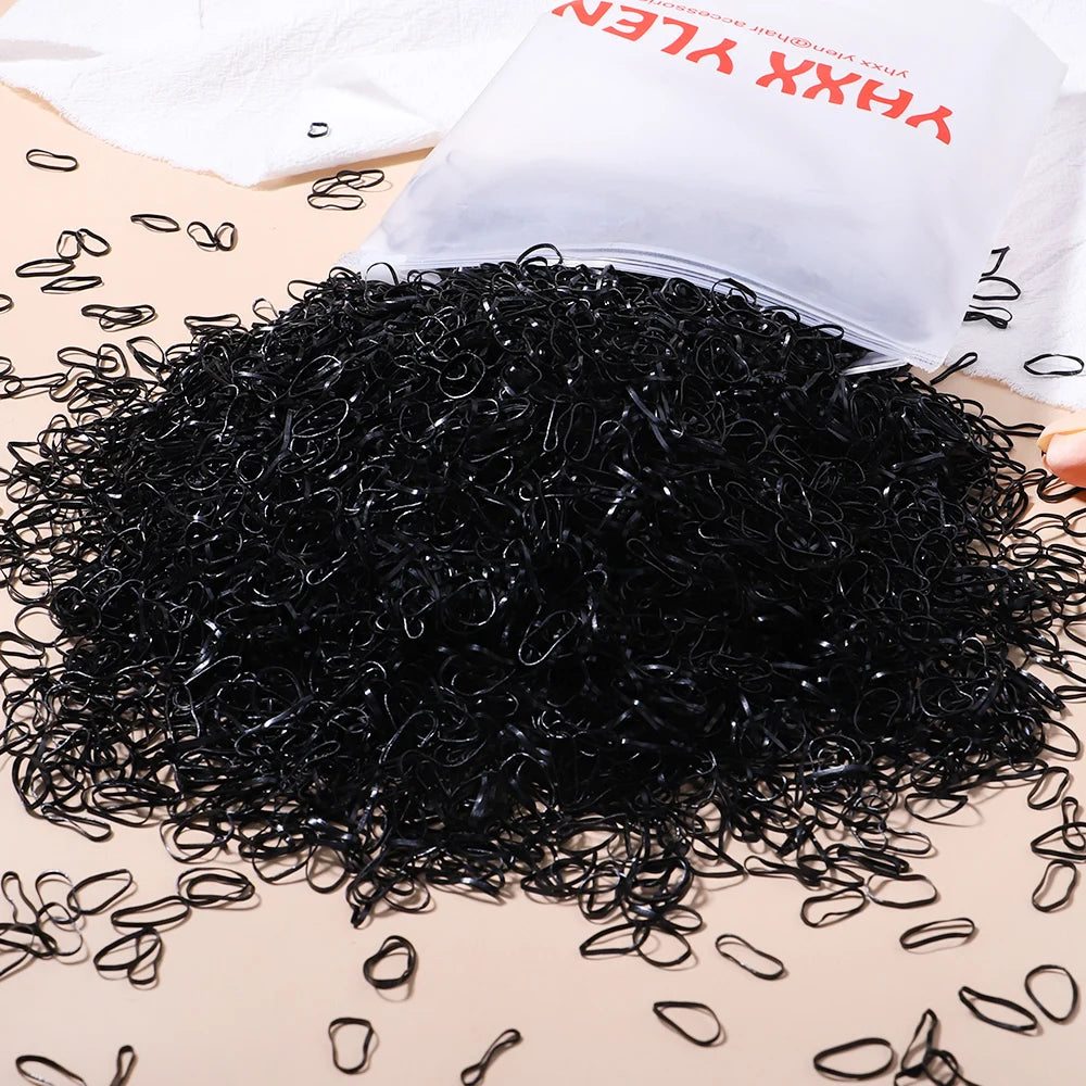 500/1000/2000pcs Girls Black Disposable Rubber Band Hair Ties Headband Children Ponytail Holder Bands Kids Hair Accessories