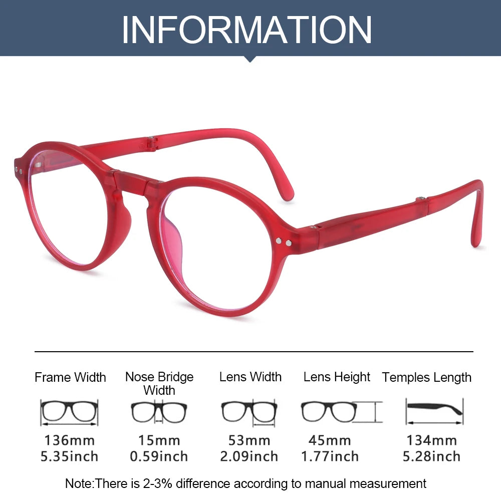 Fashion Design Blue Light Blocking Reading Glasses Men Women Folding Round Frame  Presbyopic Eyeglasses with Case  +1.0~4.0