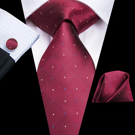 Hi-Tie Mens Gift Tie Set Red Wine Burgundy Paisley Silk Wedding Tie For Men Fashion Design Quality Hanky Cufflink Dropshipping