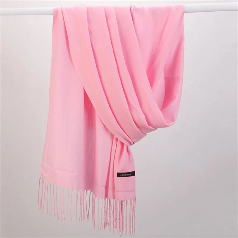 Fashion Solid Color 2021 Women Scarf Winter Hijabs Tessale Tassels Long Lady Shawls Cashmere Like Pashmina Hijabs Scarves Wraps