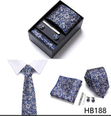 Brand Wholesale Tie Pocket Squares Cufflink Set Necktie Blue Striped Man Wedding Accessories Fit Workplace Holiday Gift Box