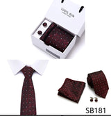 Brand 100% Silk Ties Gift box Office  Men Classic Party Wedding striped 7.5cm Silk Wedding  Floral Tie Necktie Handkerchief Set