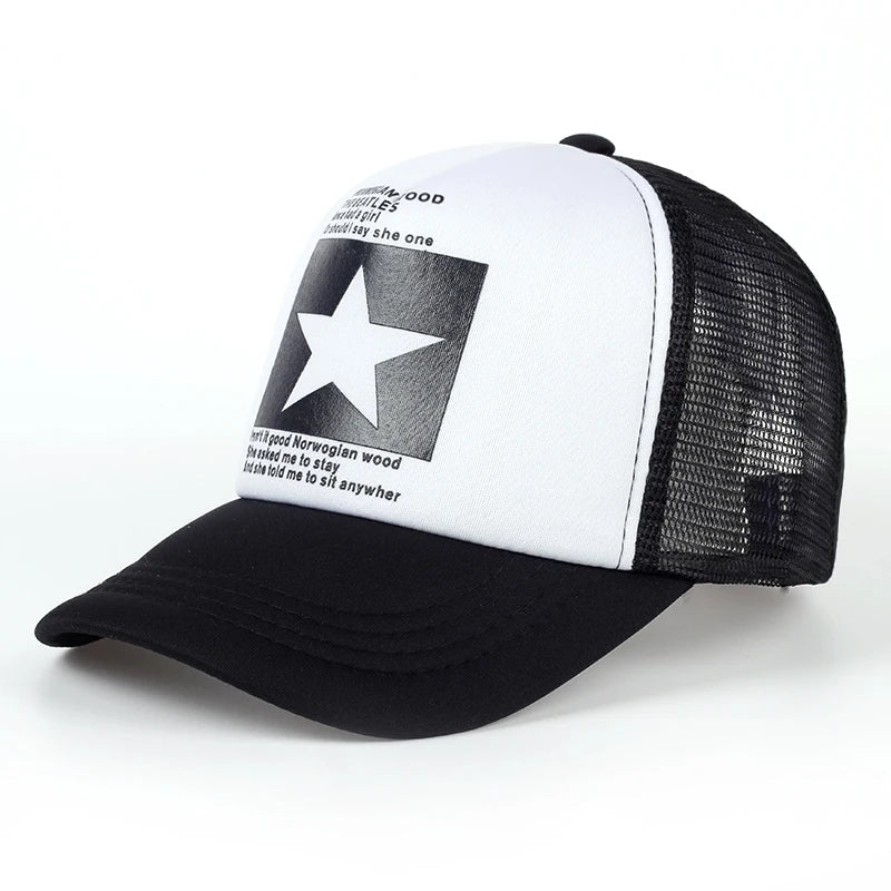 New five-pointed star printed baseball cap spring summer breathable net caps men women outdoor sun shade hat adjustable wild hat
