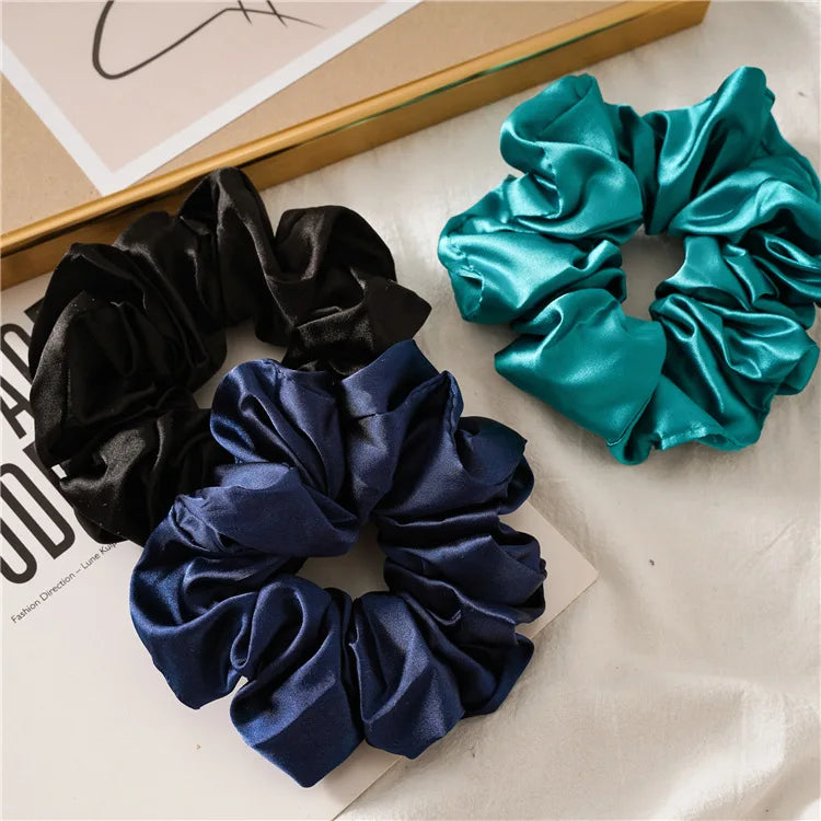 Hot Girls Super Wide Smooth Colorful Hair tie Hair Elastics Bands for Hair Large Satin Scrunchie Hair Accessories 2021 for Women