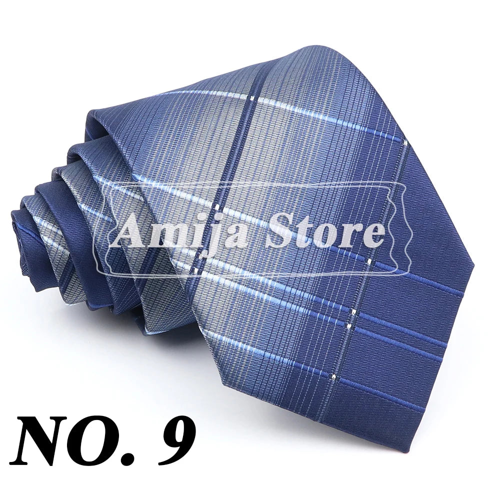 New Men's Formal Tie Striped Blue Gray Necktie 8cm Wide Tie Gift For Man Office Wedding Party Cravat Man Accessories Daily Wear