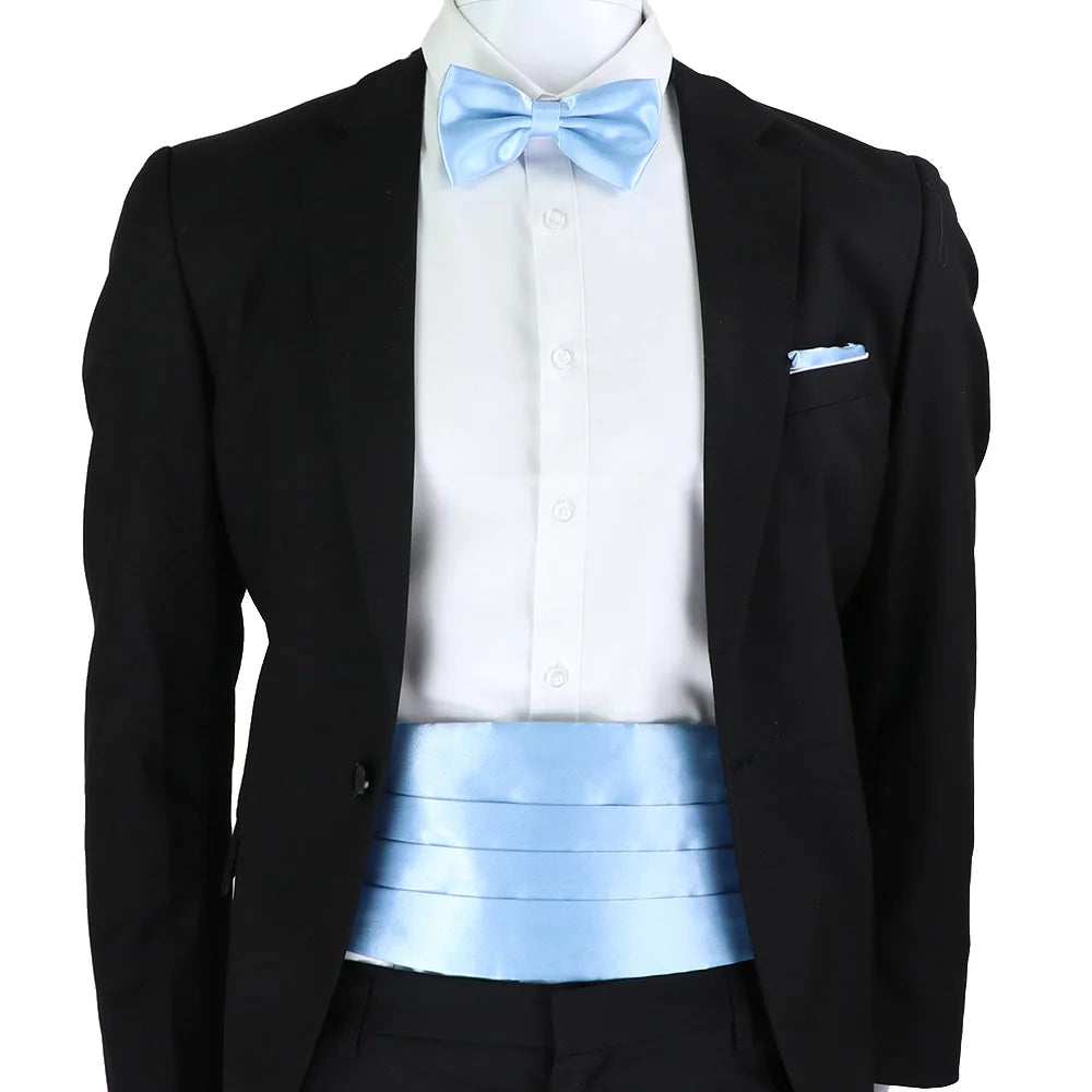 New Fashion Mens Cummerbund Bow Tie Brooch Set Black Red Blue   Waist Seal For Formal Tuxedo Business Suit Dinner Accessories