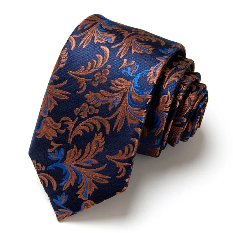 Brand 100% Silk New Men's Tie 7.5cm Blue Necktie Green & Orange Silk Gravatas For Men Paisley Floral Fit Wedding Workplace Slim